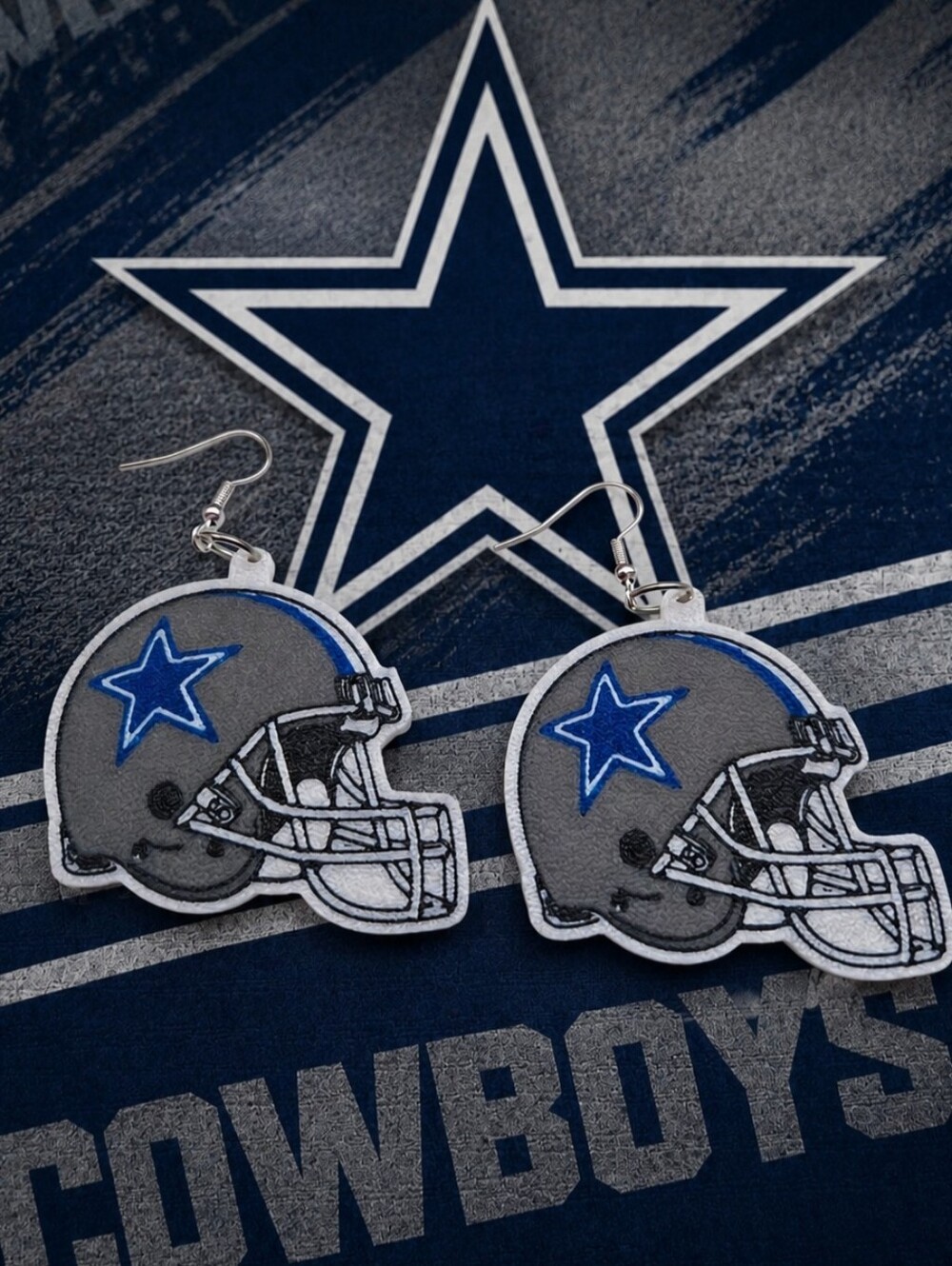 Dallas Cowboys Helmet Earrings - Navy, Silver, Gray